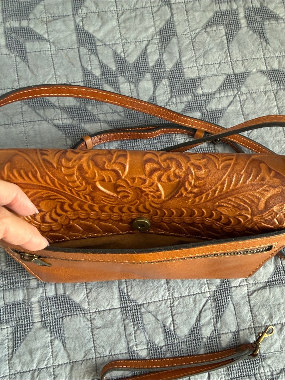 Patricia Nash Tooled Leather Crossbody/Clutch Bag - Cognac - Picture 8 of 8